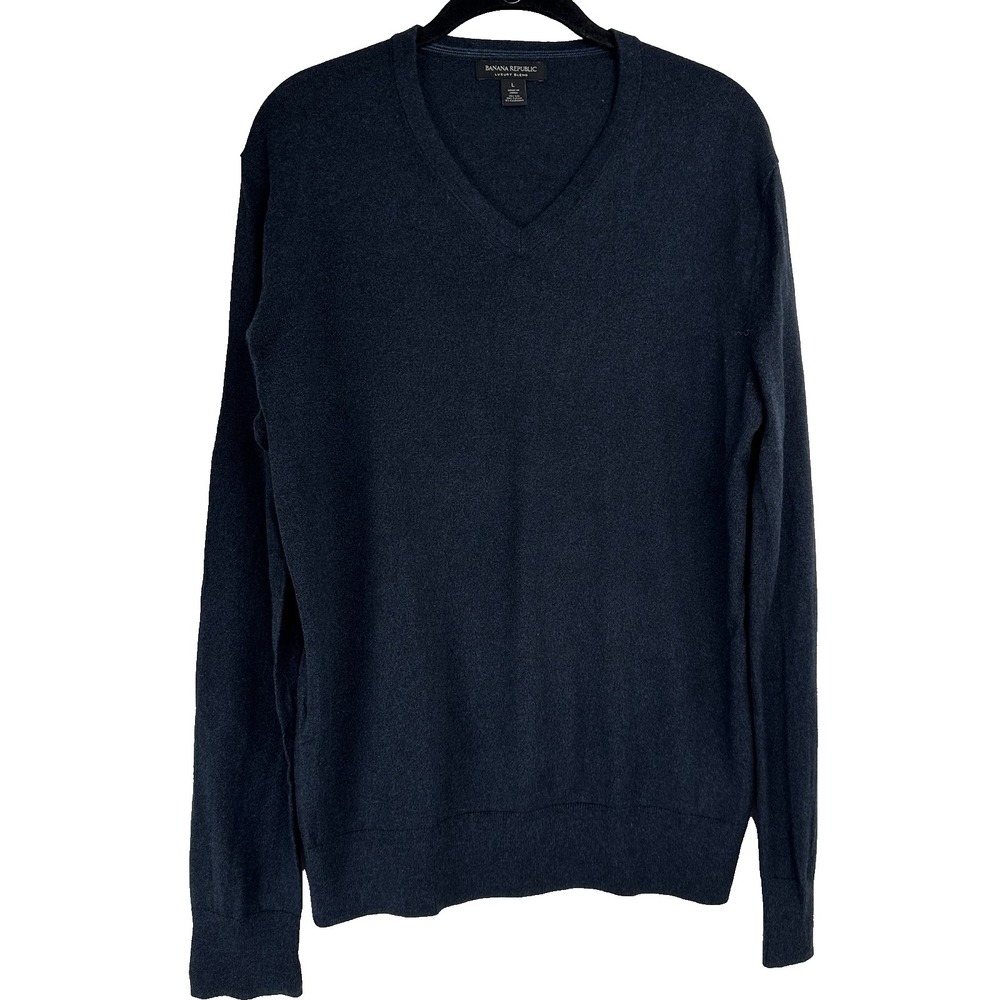 Banana Republic Luxury Blend Men's Sweater‎ Size Large Navy Blue Silk Cashmere